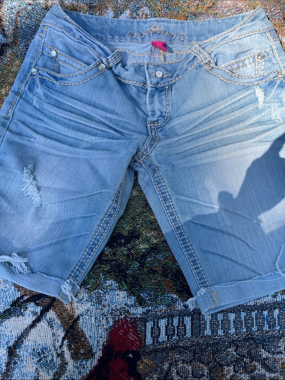 Almost famous rhinestone  Denim Bermuda Shorts 11  Y2K
